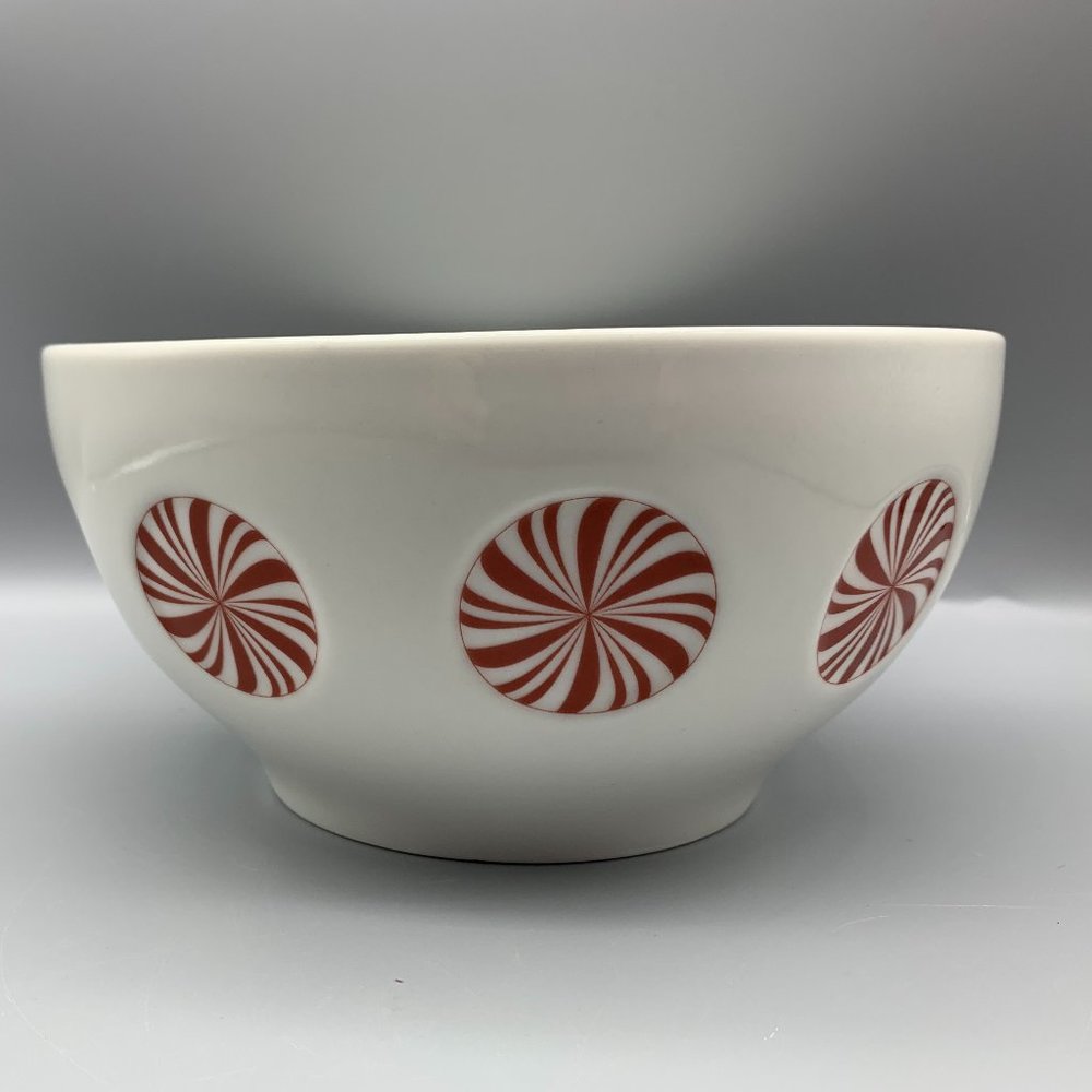 BIA 2004 White 7" Bowl with Red & White Swirls on Sides